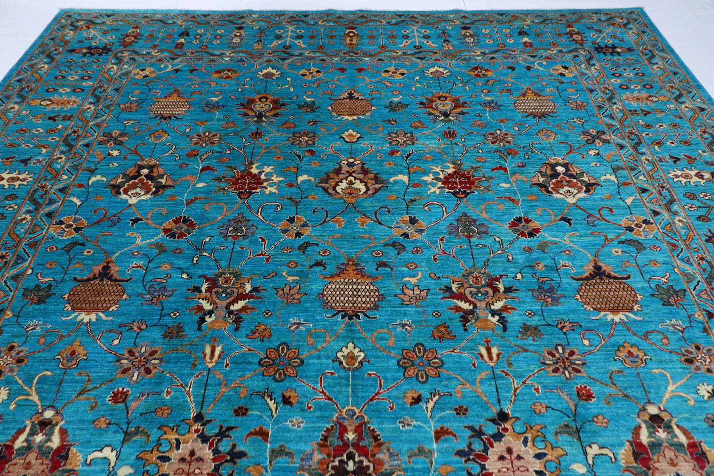 305 x 413 cm | Turquoise Sultani Handmade Afghan Area Rug Hand Knotted Carpet Living Room Rug