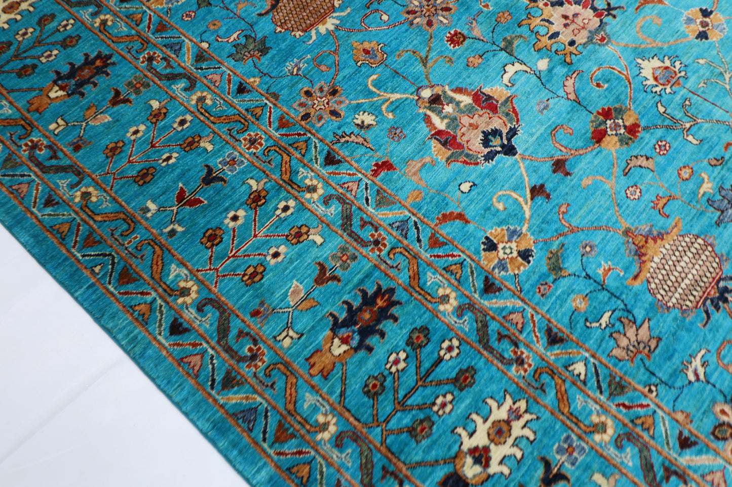 305 x 413 cm | Turquoise Sultani Handmade Afghan Area Rug Hand Knotted Carpet Living Room Rug