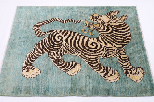 105 x 149 cm | Tribal Tiger Area Rug Afghan Hand Knotted veg Dye Wool carpet