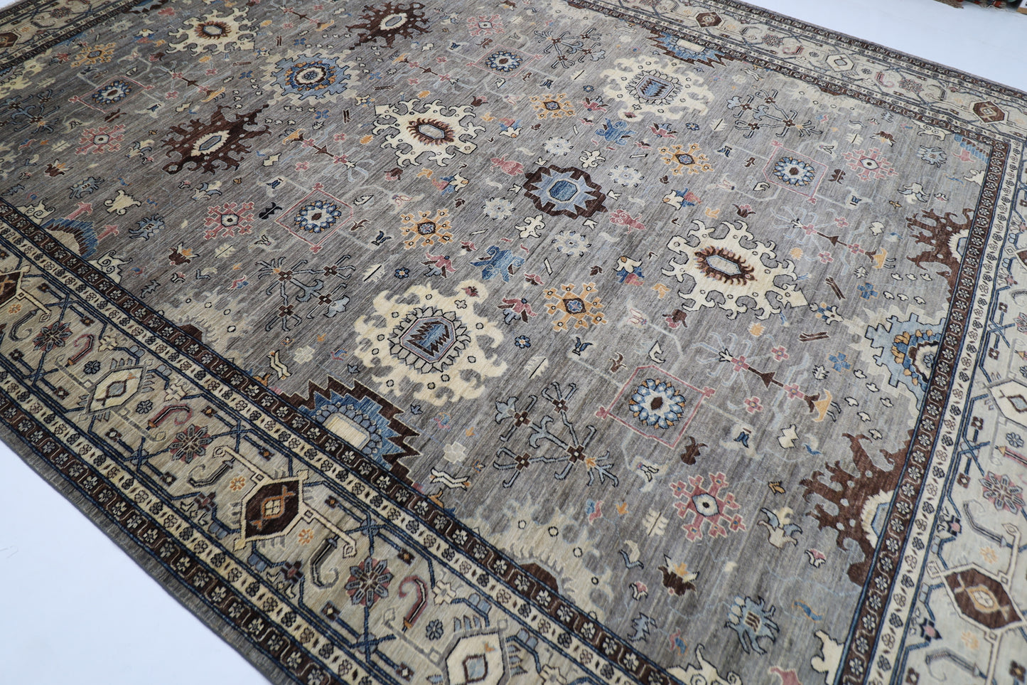 305 x 423 cm | Tribal Oriental gray Large Area Rug Afghan Hand Knotted veg Dye Wool Carpet