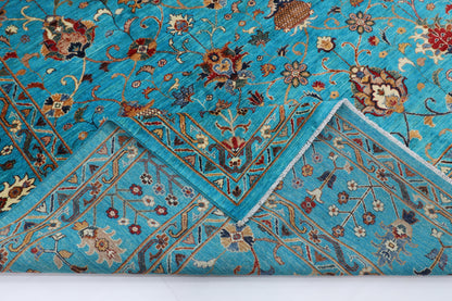 305 x 413 cm | Turquoise Sultani Handmade Afghan Area Rug Hand Knotted Carpet Living Room Rug