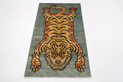 93 x 150 cm | Tribal Tiger Area Rug Afghan Hand Knotted veg Dye Wool carpet