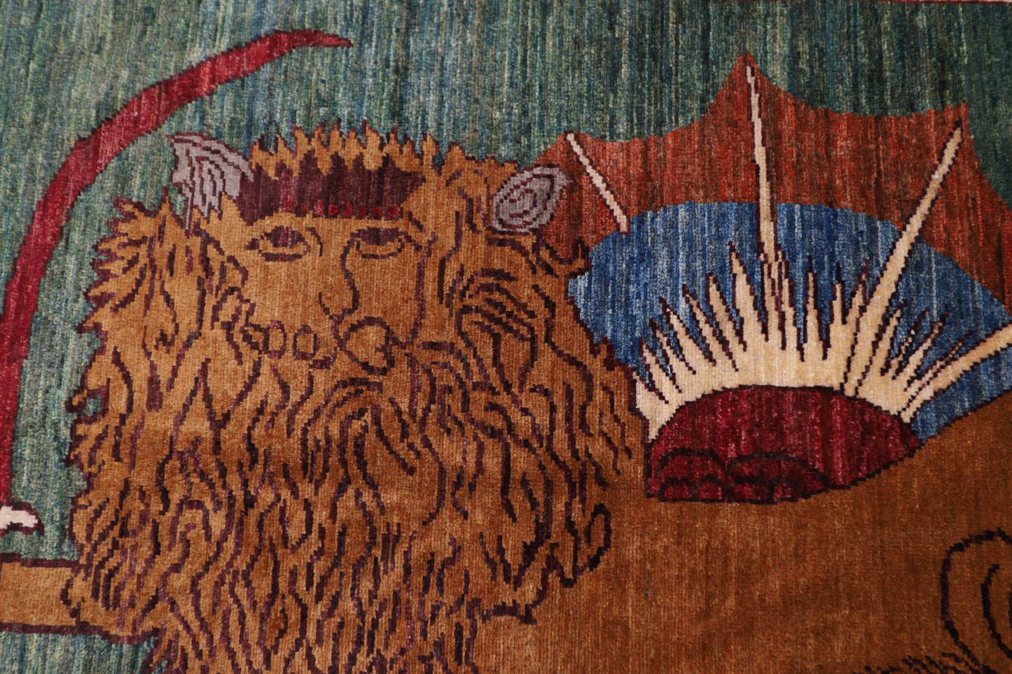 103 x 148 cm | Tribal Lion Green Area Rug Afghan Hand Knotted veg Dye Wool carpet