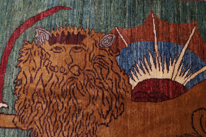 103 x 148 cm | Tribal Lion Green Area Rug Afghan Hand Knotted veg Dye Wool carpet