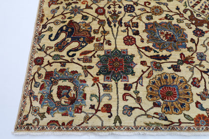 305 x 420 cm | Beige Floral Handmade Afghan Area Rug Hand Knotted Carpet Living Room Rug