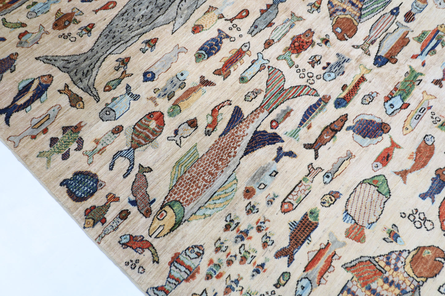 198 x 297 cm | Oriental Fish beige Area Rug Afghan Hand Knotted Veg Dye Wool carpet