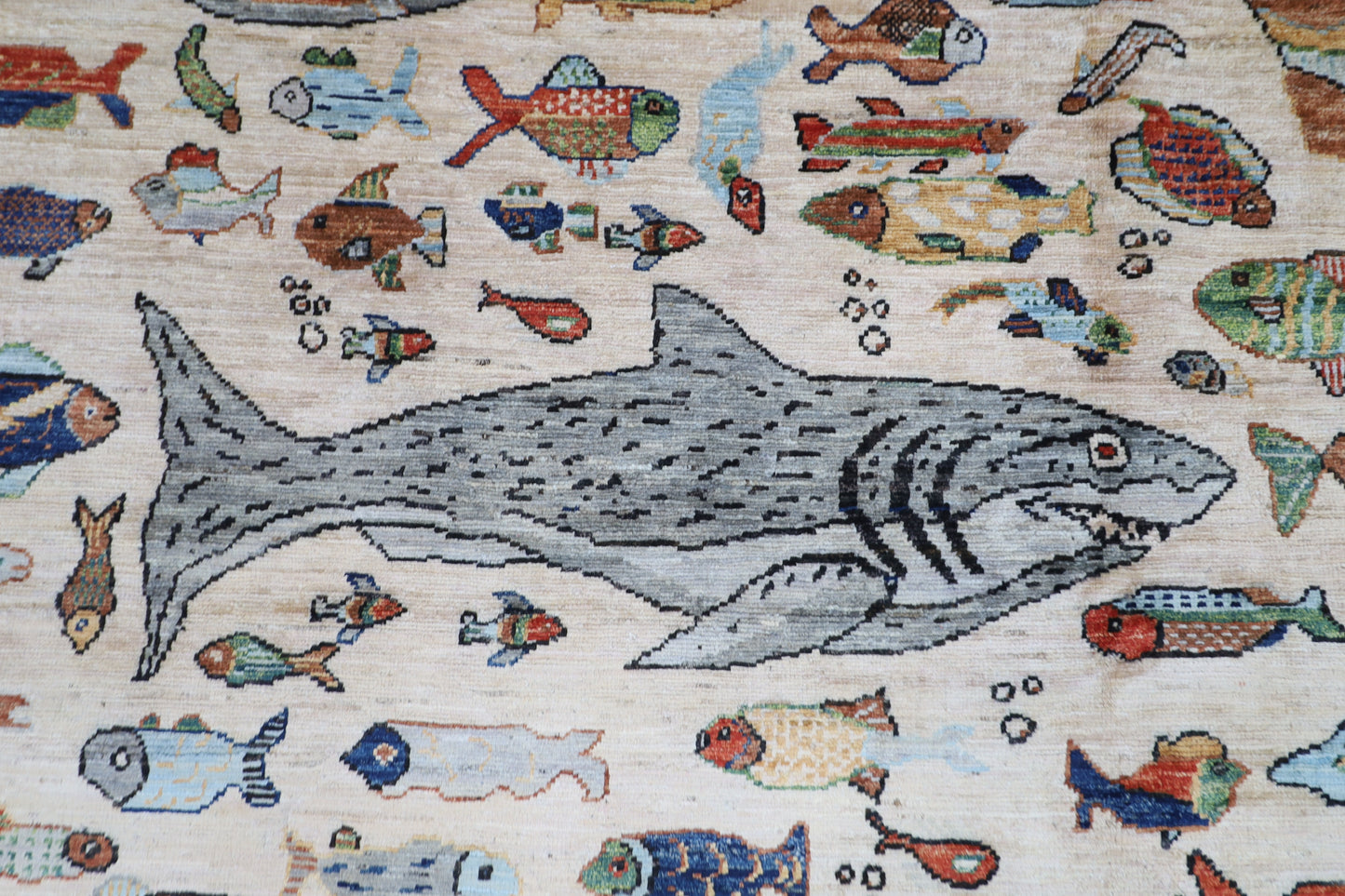198 x 297 cm | Oriental Fish beige Area Rug Afghan Hand Knotted Veg Dye Wool carpet
