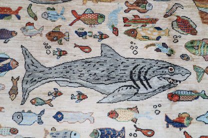 198 x 297 cm | Oriental Fish beige Area Rug Afghan Hand Knotted Veg Dye Wool carpet