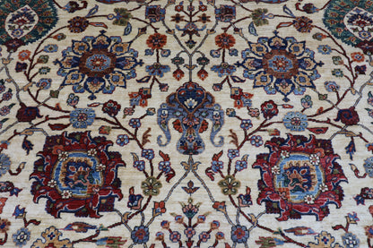 305 x 420 cm | Beige Floral Handmade Afghan Area Rug Hand Knotted Carpet Living Room Rug