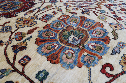 305 x 420 cm | Beige Floral Handmade Afghan Area Rug Hand Knotted Carpet Living Room Rug
