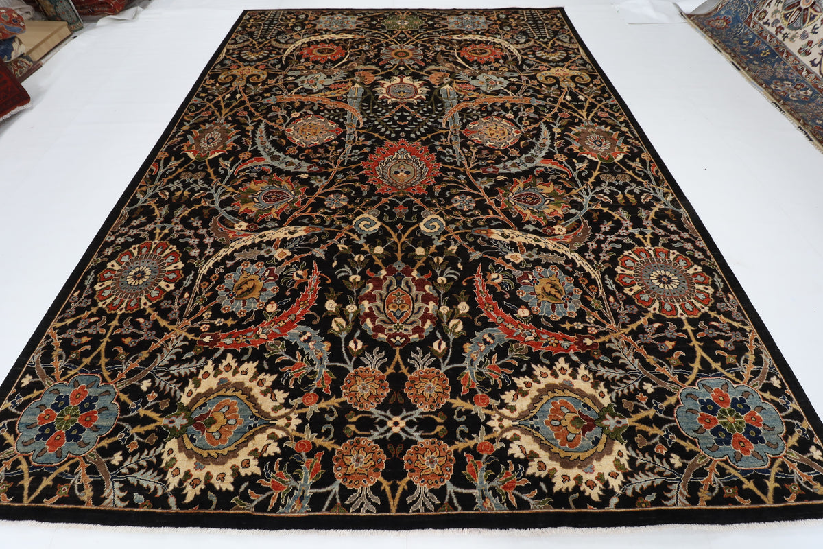 277 x 369 cm | Black Sickle Leaf Afghan Veg Dye Wool carpet