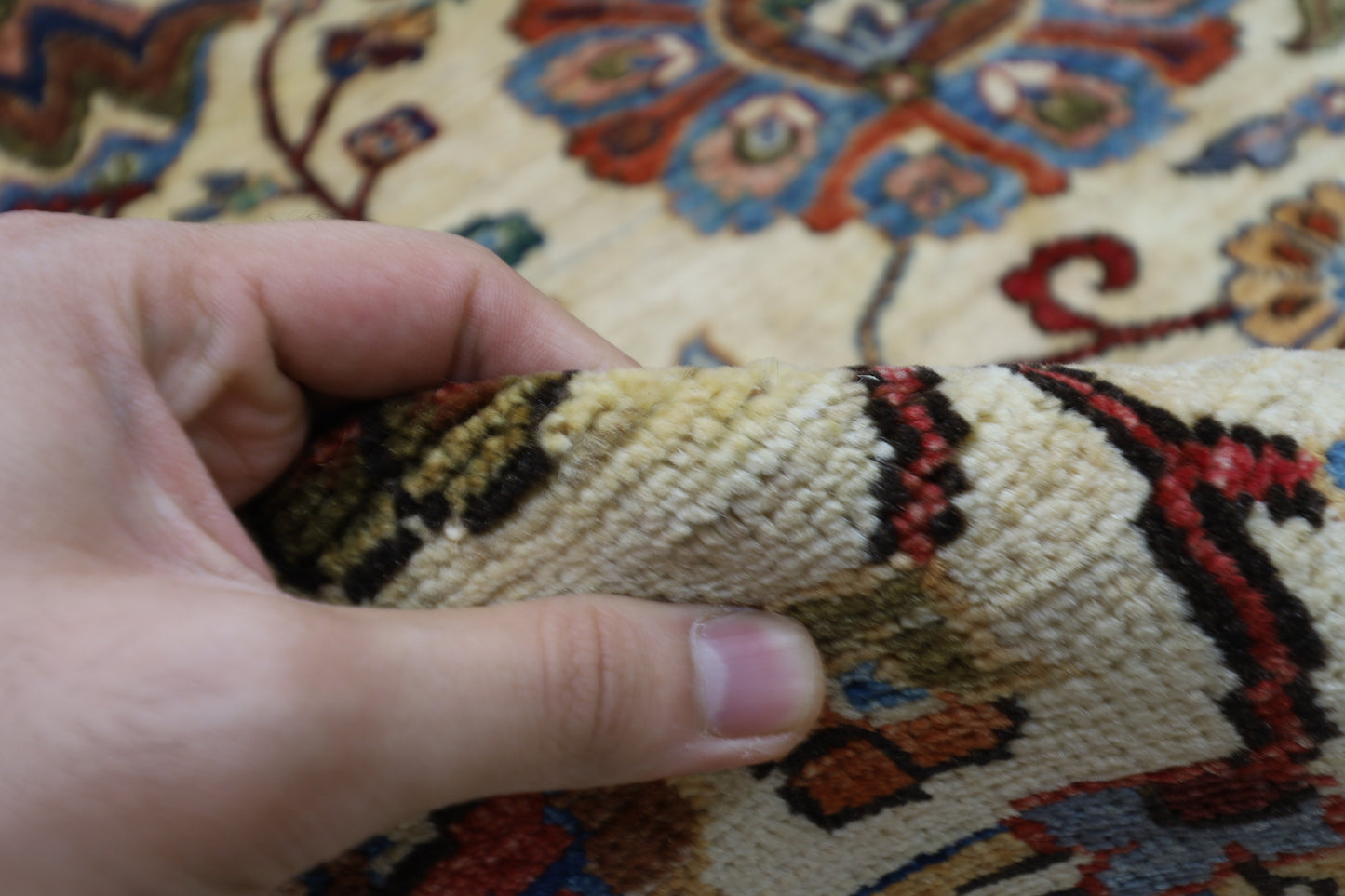 305 x 420 cm | Beige Floral Handmade Afghan Area Rug Hand Knotted Carpet Living Room Rug
