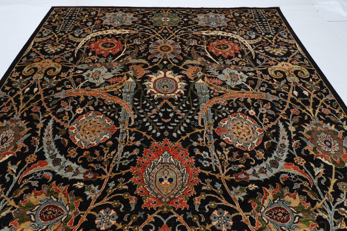 277 x 369 cm | Black Sickle Leaf Afghan Veg Dye Wool carpet