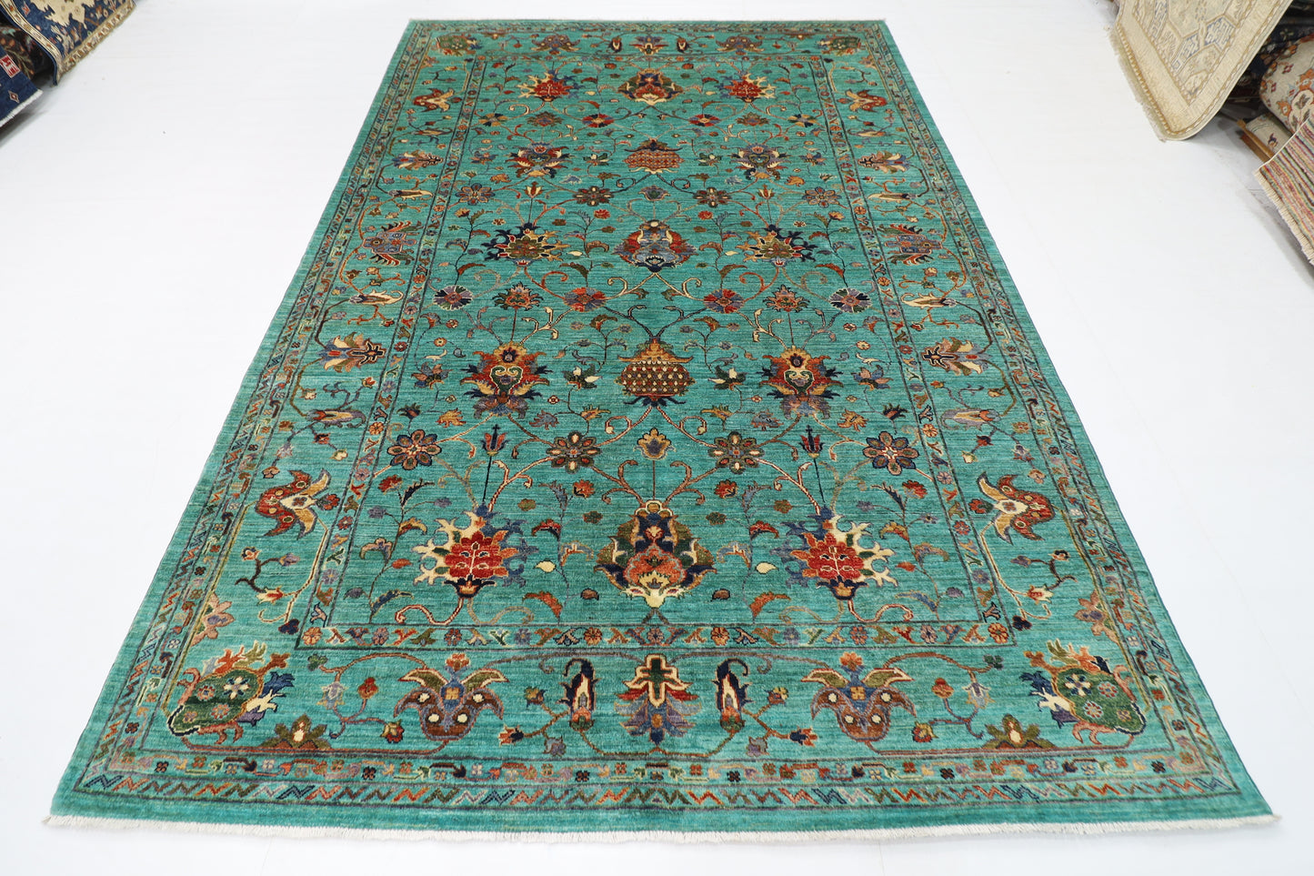 202 x 300 cm | Oriental Floral Area Rug Afghan Hand Knotted Veg Dye Wool carpet