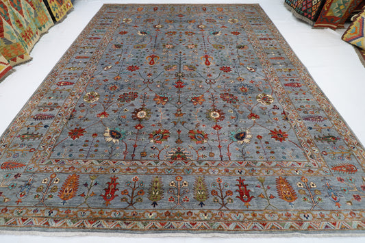 308 x 400 cm | Sultani Blueish Gray Handmade Afghan Area Rug Hand Knotted Carpet Living Room Rug