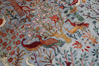 271 x 357 cm | Birds Blueish Gray Handmade Afghan Area Rug Hand Knotted Carpet Living Room Rug