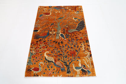 102 x 148 cm | Tribal Birds Area Rug Afghan Hand Knotted veg Dye Wool carpet