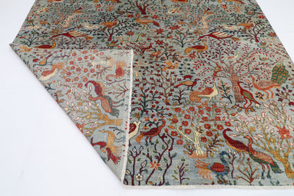 271 x 357 cm | Birds Blueish Gray Handmade Afghan Area Rug Hand Knotted Carpet Living Room Rug