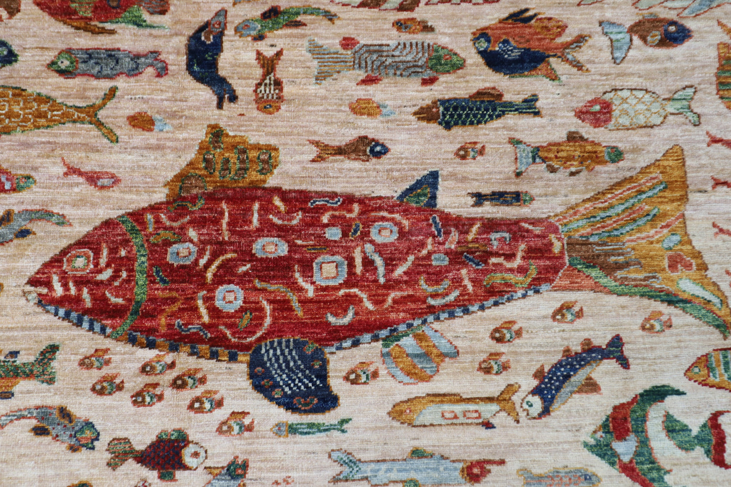 186 x 277 cm | Oriental Fish beige Area Rug Afghan Hand Knotted Veg Dye Wool carpet