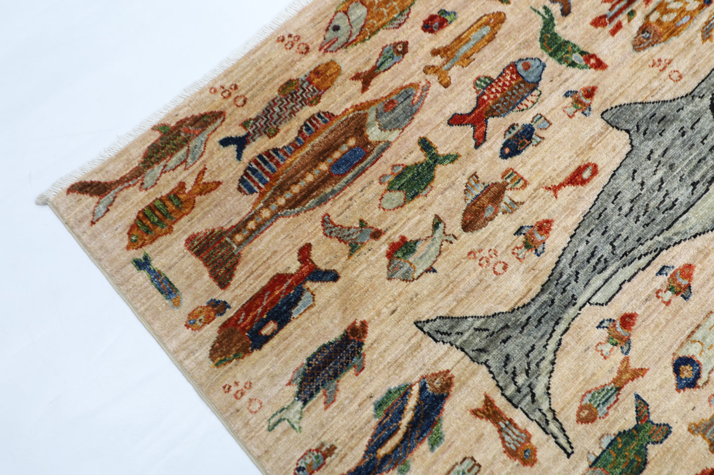 186 x 277 cm | Oriental Fish beige Area Rug Afghan Hand Knotted Veg Dye Wool carpet