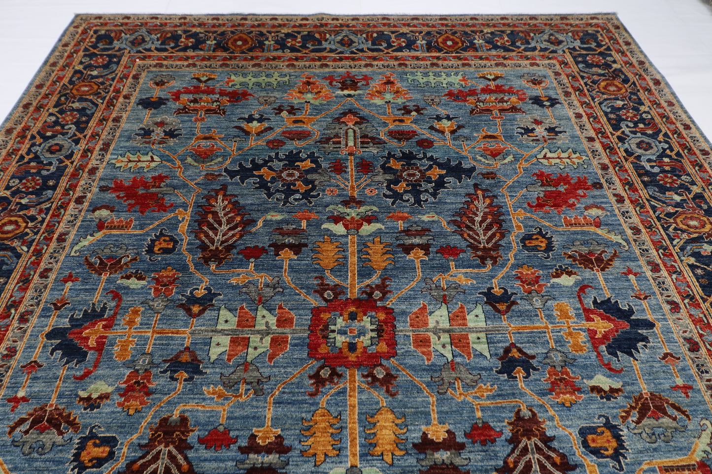 277 x 362 cm | Blue Aryana Handmade Afghan Area Rug Hand Knotted Carpet Living Room Rug