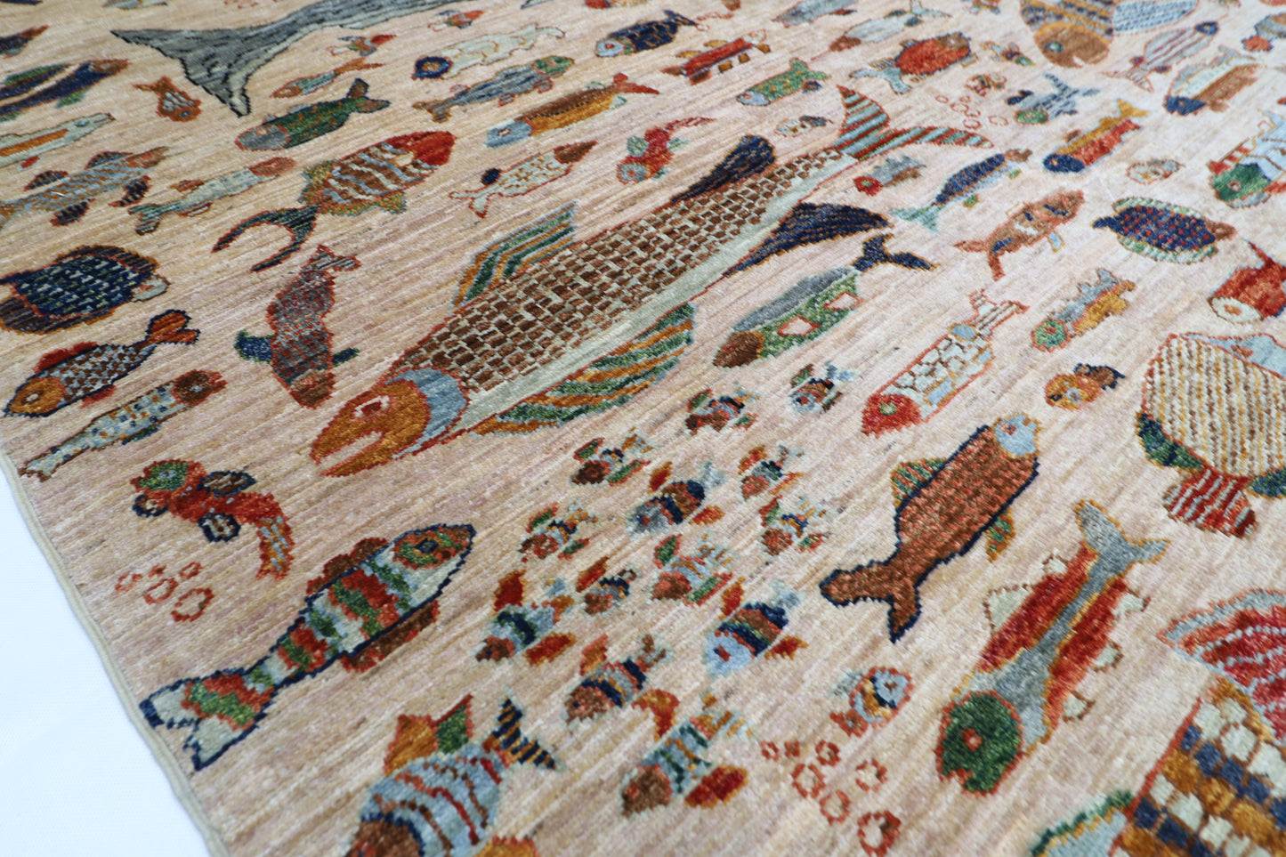 186 x 277 cm | Oriental Fish beige Area Rug Afghan Hand Knotted Veg Dye Wool carpet