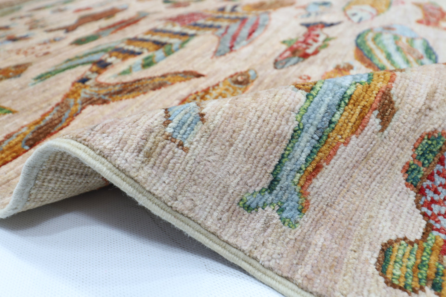 186 x 277 cm | Oriental Fish beige Area Rug Afghan Hand Knotted Veg Dye Wool carpet