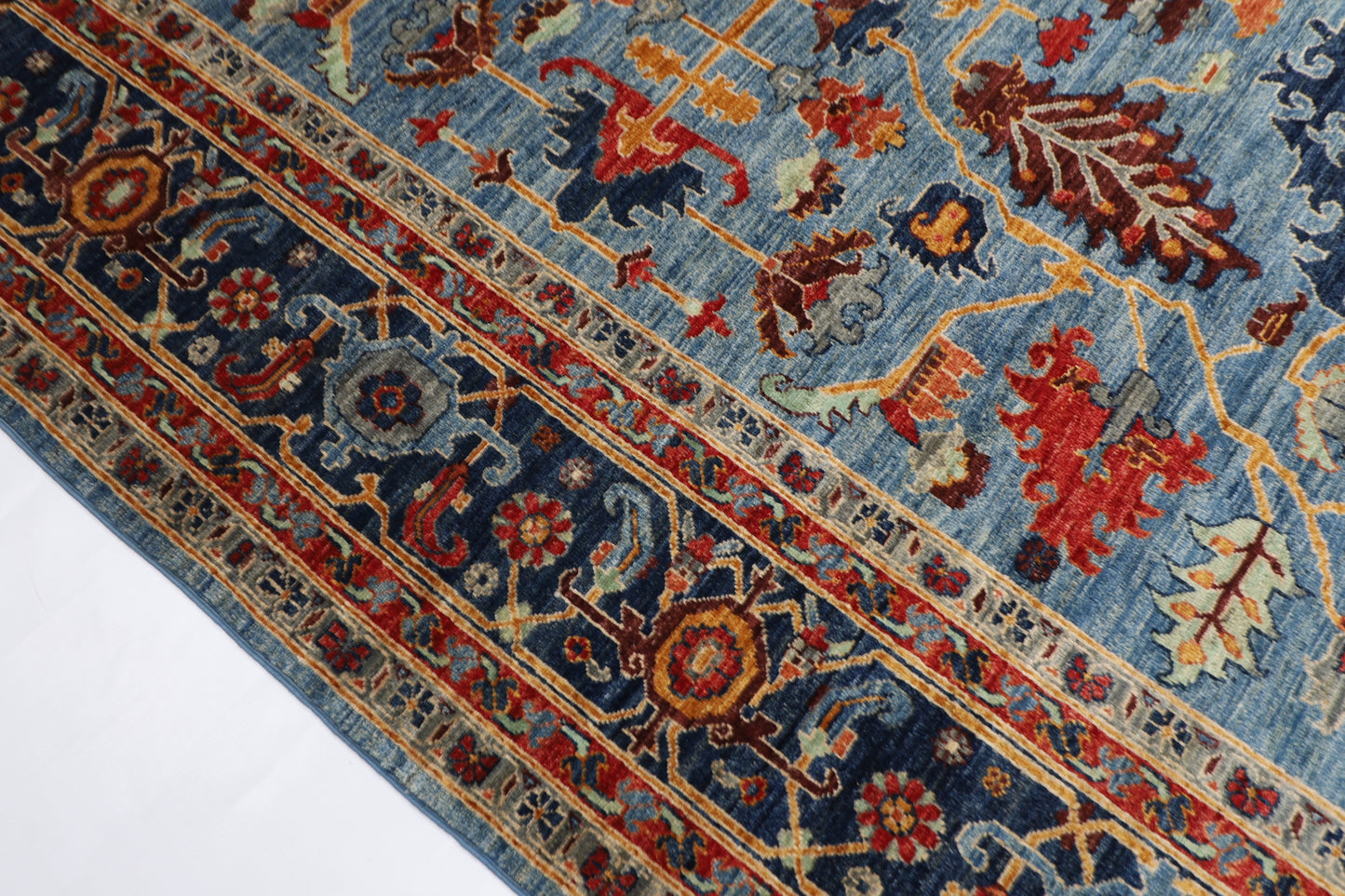 277 x 362 cm | Blue Aryana Handmade Afghan Area Rug Hand Knotted Carpet Living Room Rug