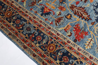 277 x 362 cm | Blue Aryana Handmade Afghan Area Rug Hand Knotted Carpet Living Room Rug