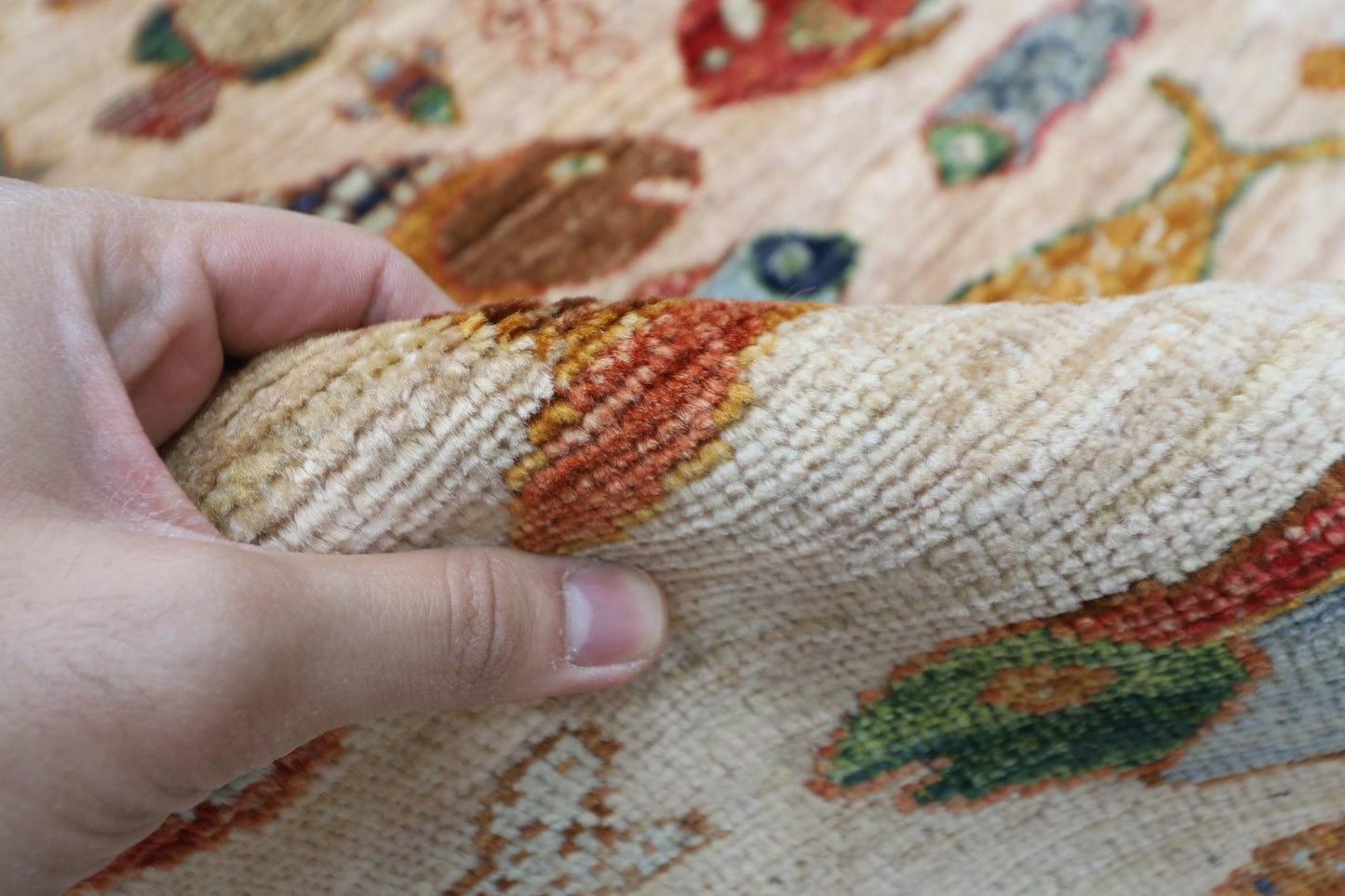 186 x 277 cm | Oriental Fish beige Area Rug Afghan Hand Knotted Veg Dye Wool carpet