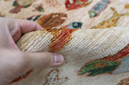 186 x 277 cm | Oriental Fish beige Area Rug Afghan Hand Knotted Veg Dye Wool carpet