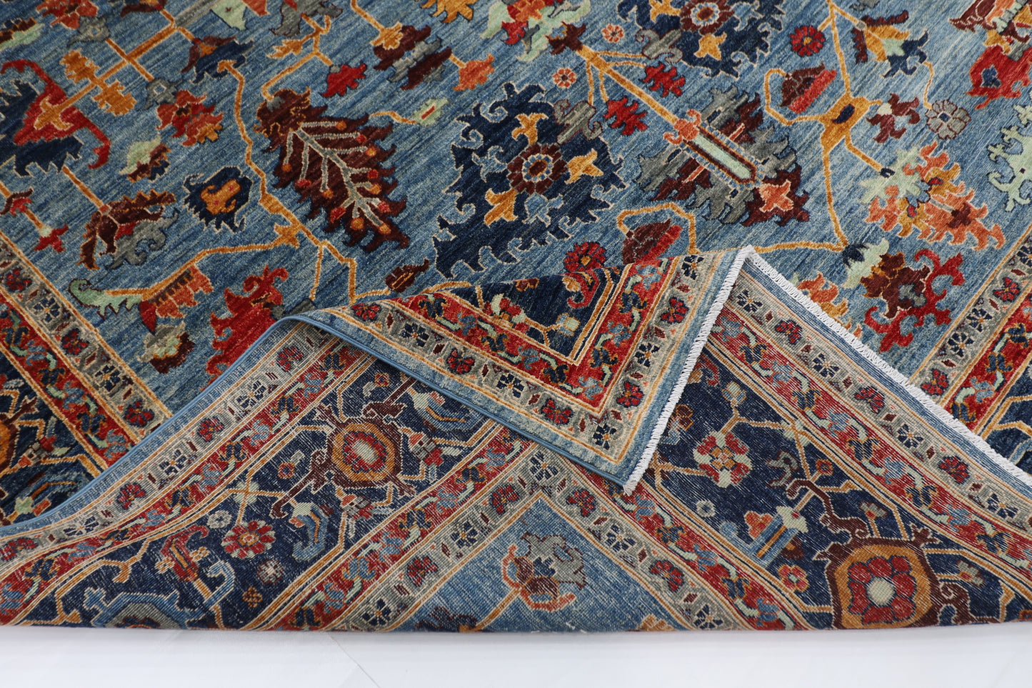 277 x 362 cm | Blue Aryana Handmade Afghan Area Rug Hand Knotted Carpet Living Room Rug