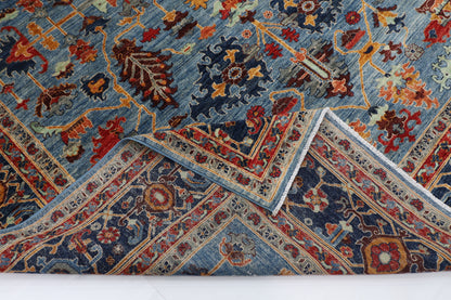 277 x 362 cm | Blue Aryana Handmade Afghan Area Rug Hand Knotted Carpet Living Room Rug