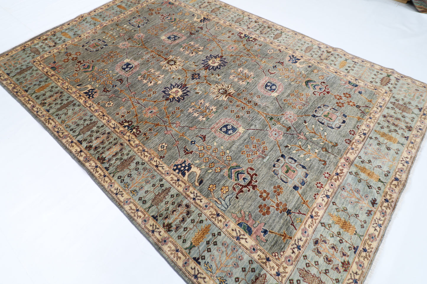 201 x 294 cm | Oriental Sultani Gray Area Rug Afghan Hand Knotted Veg Dye Wool carpet