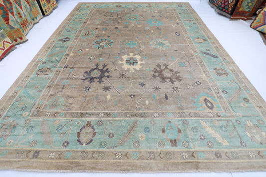 306 x 420 cm | Oushak Gray Handmade Afghan Area Rug Hand Knotted Carpet Living Room Rug
