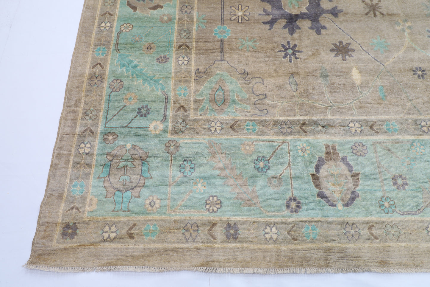 306 x 420 cm | Oushak Gray Handmade Afghan Area Rug Hand Knotted Carpet Living Room Rug