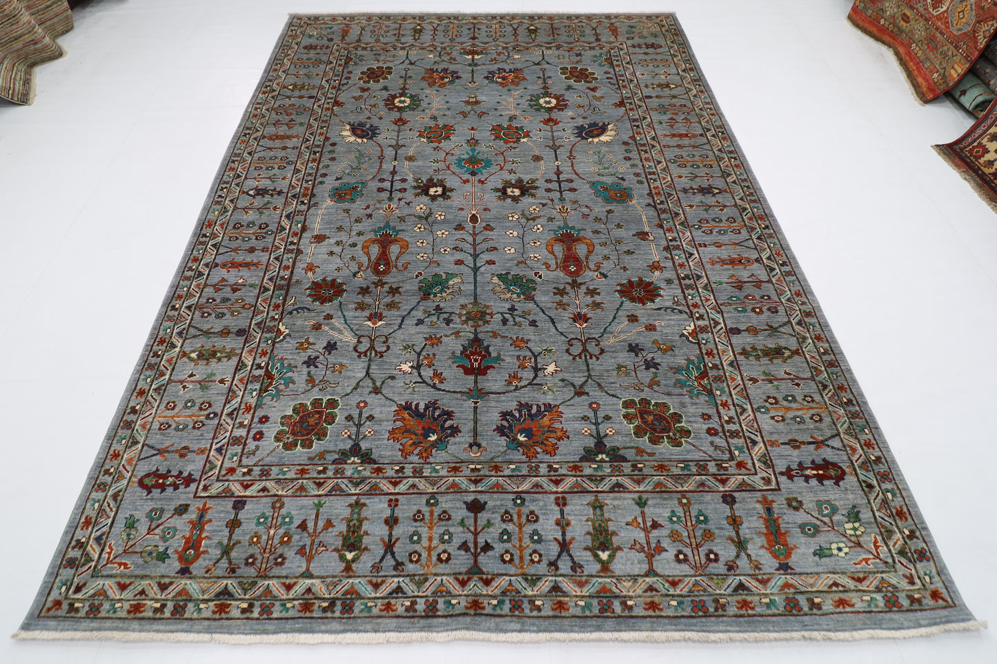 213 x 298 cm | Oriental Gray Area Rug Afghan Hand Knotted veg Dye Wool Carpet