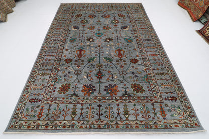 213 x 298 cm | Oriental Gray Area Rug Afghan Hand Knotted veg Dye Wool Carpet