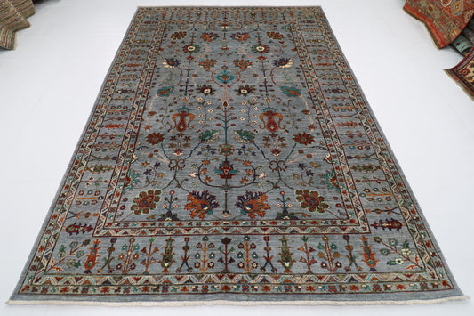 213 x 298 cm | Oriental Gray Area Rug Afghan Hand Knotted veg Dye Wool Carpet