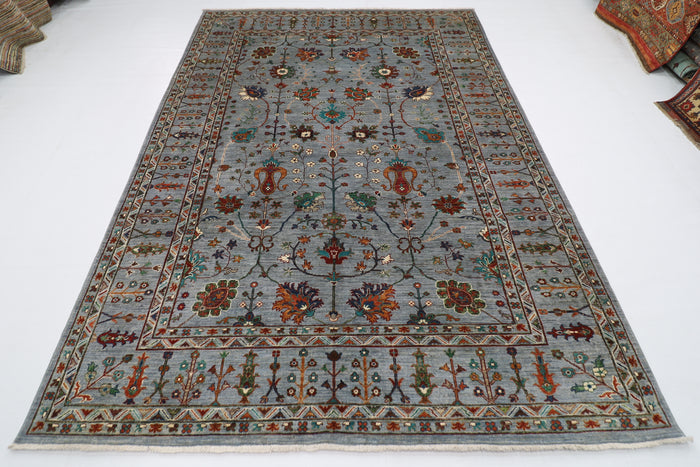 213 x 298 cm | Oriental Gray Area Rug Afghan Hand Knotted veg Dye Wool Carpet