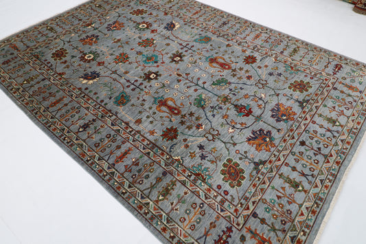 213 x 298 cm | Oriental Gray Area Rug Afghan Hand Knotted veg Dye Wool Carpet