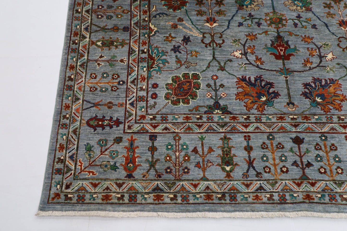 213 x 298 cm | Oriental Gray Area Rug Afghan Hand Knotted veg Dye Wool Carpet