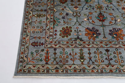 213 x 298 cm | Oriental Gray Area Rug Afghan Hand Knotted veg Dye Wool Carpet