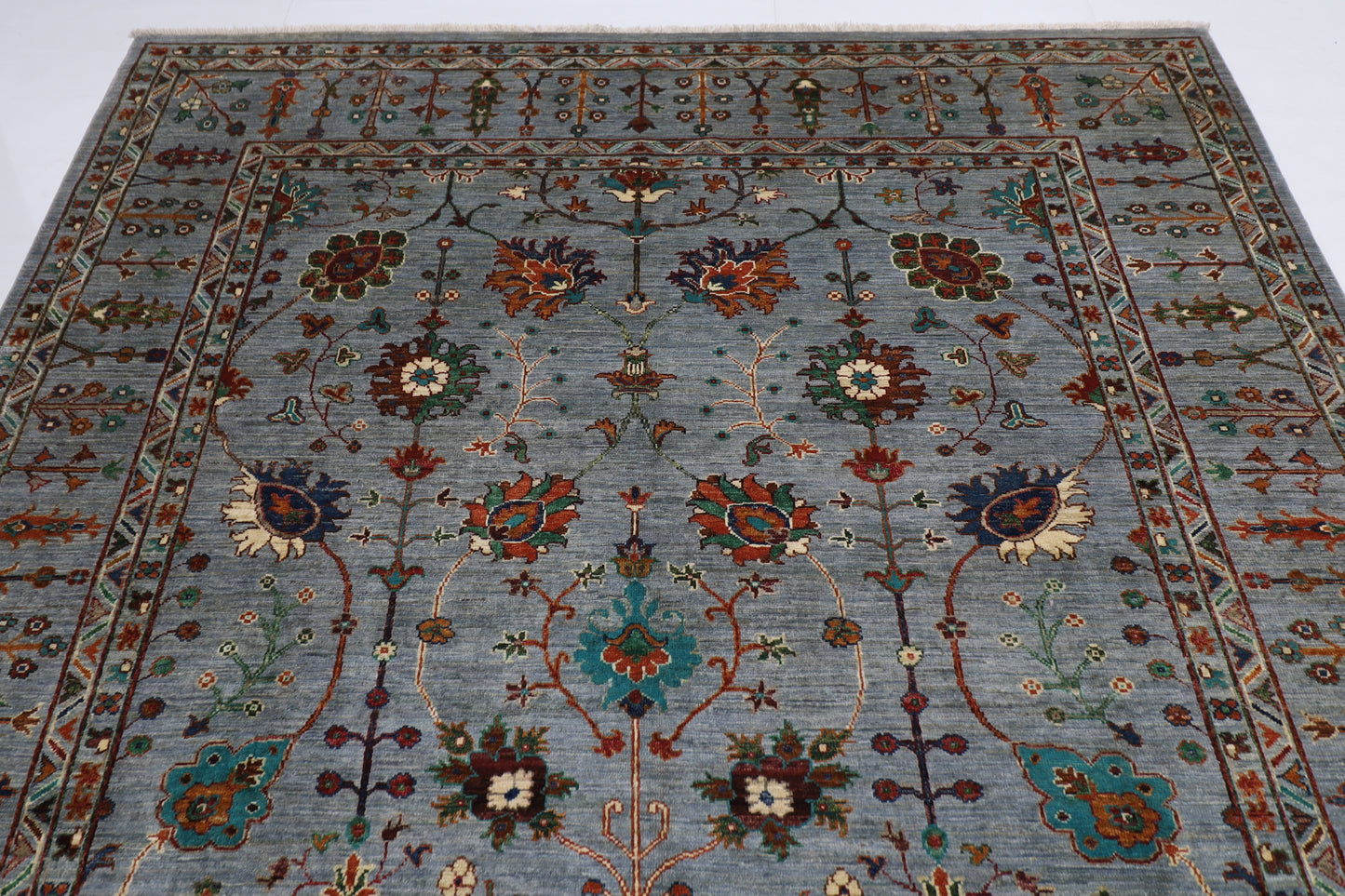 213 x 298 cm | Oriental Gray Area Rug Afghan Hand Knotted veg Dye Wool Carpet