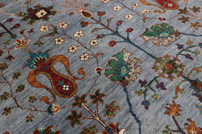 213 x 298 cm | Oriental Gray Area Rug Afghan Hand Knotted veg Dye Wool Carpet