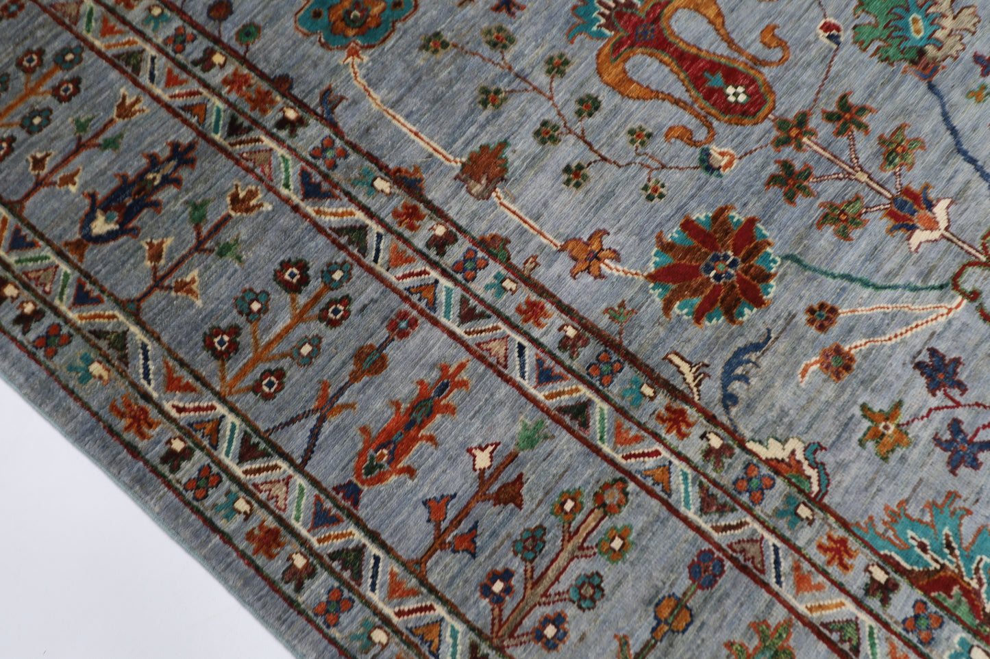213 x 298 cm | Oriental Gray Area Rug Afghan Hand Knotted veg Dye Wool Carpet