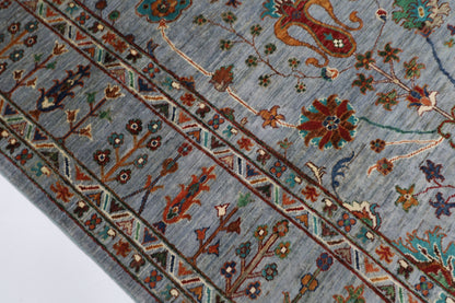 213 x 298 cm | Oriental Gray Area Rug Afghan Hand Knotted veg Dye Wool Carpet