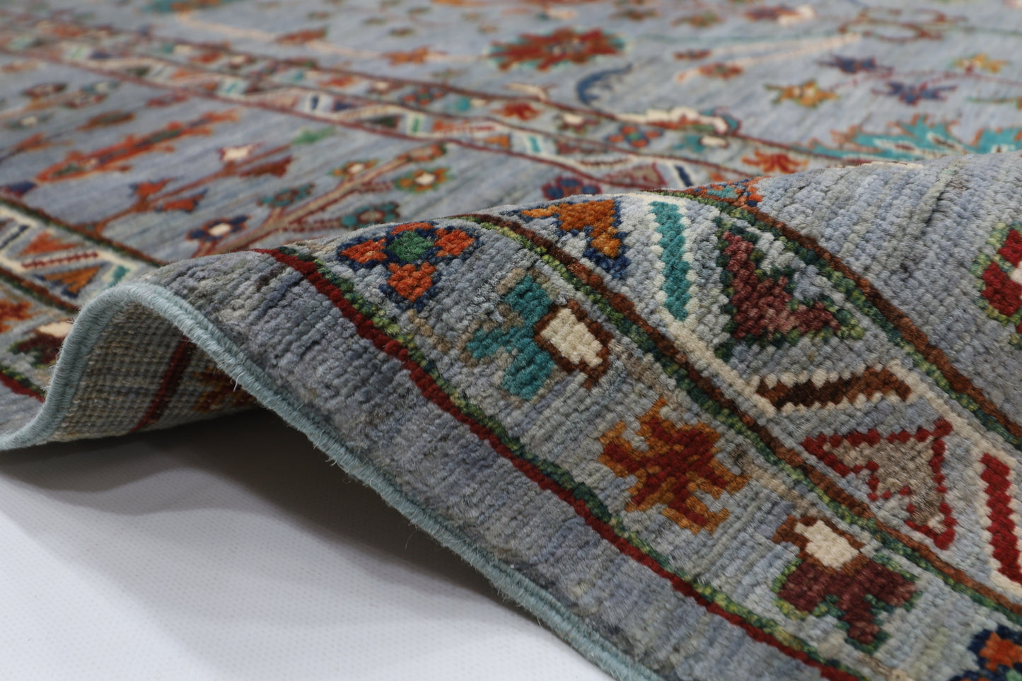 213 x 298 cm | Oriental Gray Area Rug Afghan Hand Knotted veg Dye Wool Carpet