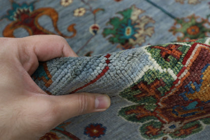 213 x 298 cm | Oriental Gray Area Rug Afghan Hand Knotted veg Dye Wool Carpet