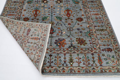 213 x 298 cm | Oriental Gray Area Rug Afghan Hand Knotted veg Dye Wool Carpet
